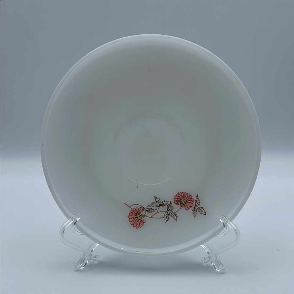 Vintage Fire King Oven Ware Made in the USA Fleurete Floral White Saucer‎ Plate